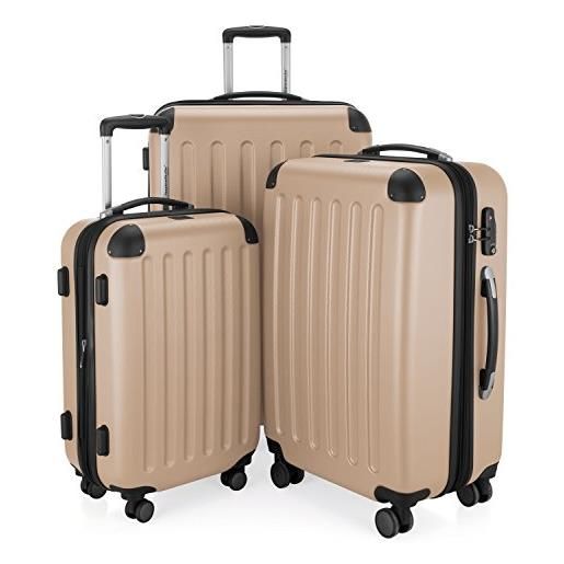 Hauptstadtkoffer - spree - set di 3 valigie, valigie rigide, trolley con 4 doppie ruote, bagaglio da viaggio opaco, set da viaggio, tsa, (s, m e l), champagne
