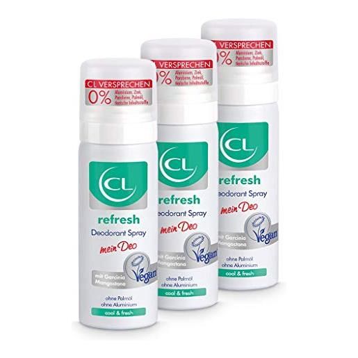 CL deodorante spray rinfrescante - 3x 50 ml deodorante spray senza alluminio, zinco fornisce freschezza - deodorante vegano uomini, donne - deodorante antibatterico uomini, donne