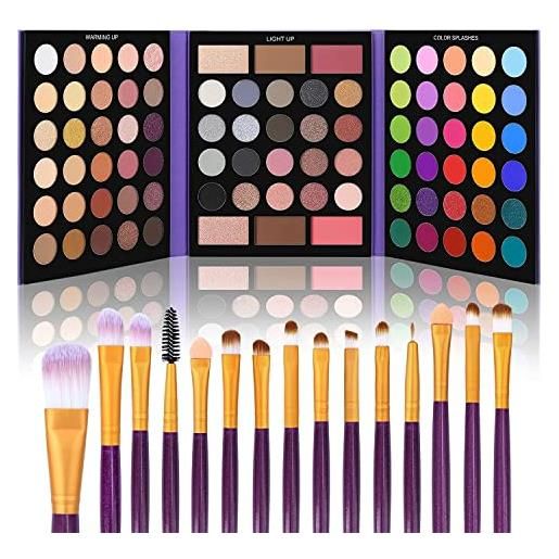 UCANBE 86 colors nude eyeshadow palette with 15pcs makeup brushes set, matte glitter long lasting highly pigmented waterproof colorful eye shadow contour blush powder highlighter all in one