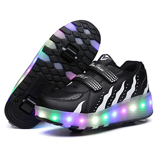 Aizeroth usb ricarica led luci brillantini skateboard scarpe sportive con rotelle retrattile sneakers outdoor multisport luminose running calzature da ginnastica per bambini regalo di compleanno