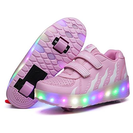 Aizeroth usb ricarica led luci brillantini skateboard scarpe sportive con rotelle retrattile sneakers outdoor multisport luminose running calzature da ginnastica per bambini regalo di compleanno