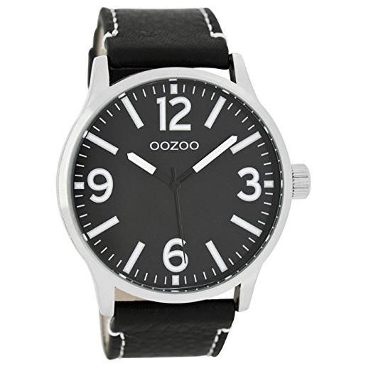 Oozoo orologio da polso xl con cinturino in pelle per articoli speciali, outlet a prezzo ridotto, variante 1, c7409 - nero/nero, cinghia