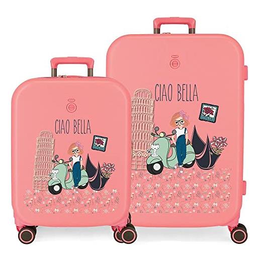 Enso set valigia ciao bella rosa 55/70 cm abs rigido chiusura tsa integrata 116l 7,54 kg 4 doppie ruote bagaglio a mano