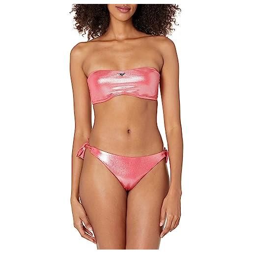 Emporio Armani bikini brasiliano da donna con fascia in lycra a pois e fiocco set, corallo, s
