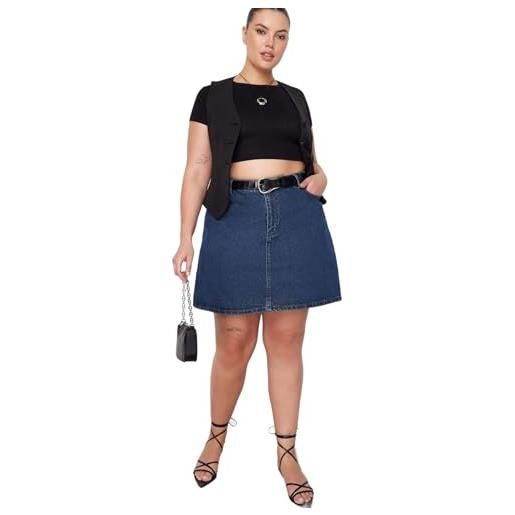 Trendyol donna mini a-line skater tessuto plus size gonna, blu, xxx-large