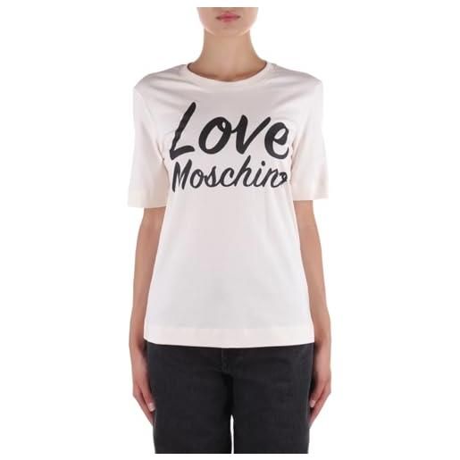 Love Moschino maglietta a maniche corte con stampa italiana ad acqua t-shirt, crema, 44 donna
