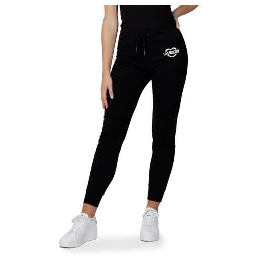 Love Moschino slim fit jogger with heart holographic print pantaloni casual, black, 42 da donna