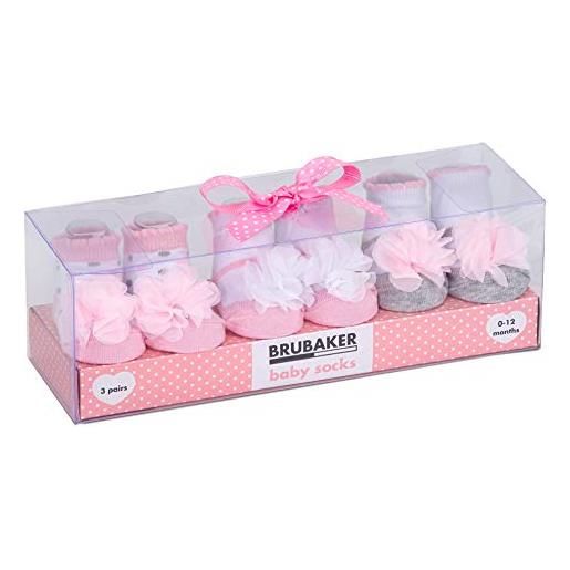 Brubaker 3 paia di scarpette per neonati da 0-12 mesi - scarpette femminuccia design ruches e puntini in tulle