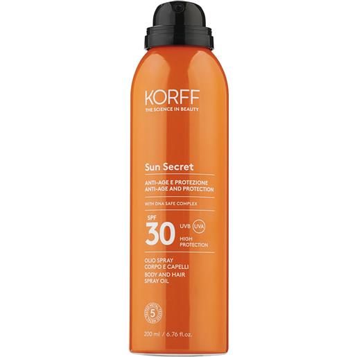 Korff sun secret olio spray corpo e capelli spf30 200ml olio solare corpo alta prot. , trattamento protezione solare capelli