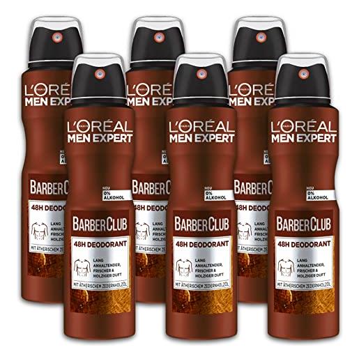 L'Oréal Paris men expert confezione da 6 deodorante spray men expert barber club deodorante, 6 x 150 ml