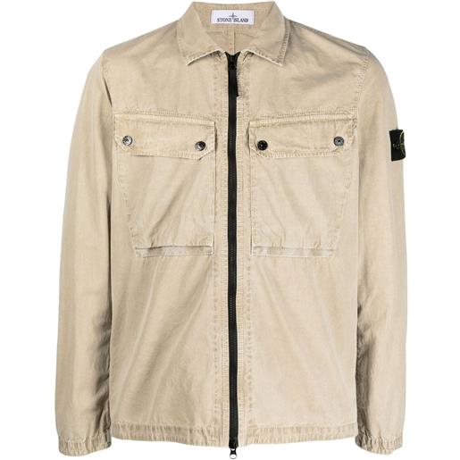 Stone Island giacca-camicia con applicazione compass - toni neutri