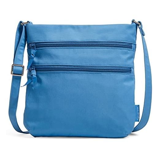 Vera Bradley borsa a tracolla tripla zip, donna, blue aster-cotone riciclato, taglia unica