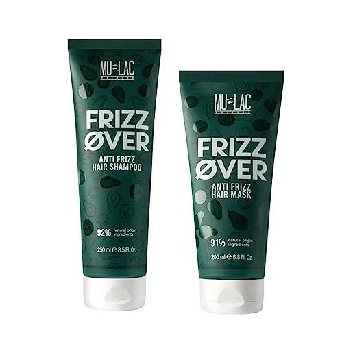 Mulac cosmetics frizz over hair shampoo anti crespo 250 ml + anti frizz hair mask maschera capelli anticrespo 200 ml vegan