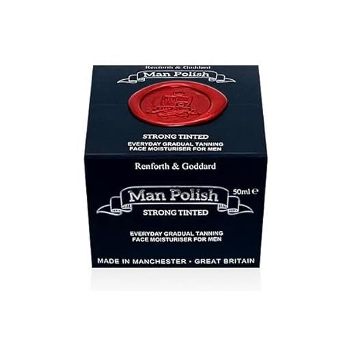 Man Polish strong tinted (colorazione intensa) - prodotta nel regno unito - crema viso idratante da uomo di alta qualità, autoabbronzante graduale, 50 ml