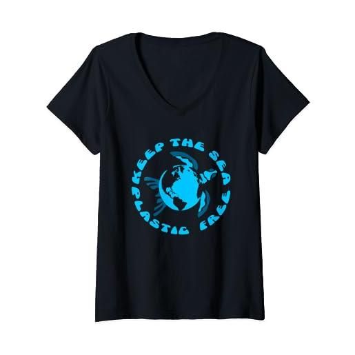Ocean Environmental Gifts by PLOLDS earth sea turtles keep the sea plastic-free maglietta con collo a v