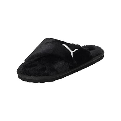 PUMA women's fashion shoes fluff x strap slide sandal, PUMA black-PUMA white, 39
