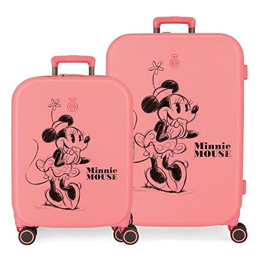 Disney minnie happiness rosa set valigie 55/70 cm abs rigido chiusura tsa integrata 116l 7,54 kg 4 doppie ruote bagaglio a mano