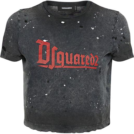 DSQUARED2 t-shirt cropped in jersey di cotone con logo
