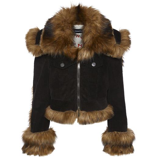 DSQUARED2 cappotto cropped in velluto e pelliccia sintetica