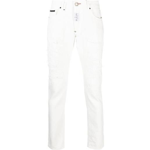 Philipp Plein jeans dritti con effetto vissuto - bianco