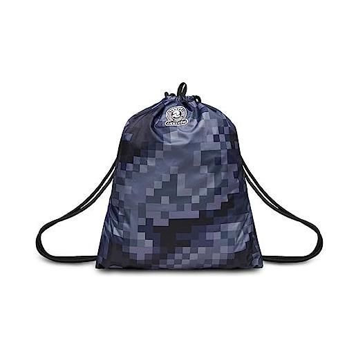 Invicta sacca zaino - fantasy pixel, blu - sakky bag - chiusura con coulisse - sacca scuola, sport e viaggio - tessuto 100% eco material grs