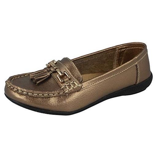 Foster Footwear scarpe da barca, da donna, in pelle, comode, misure 35,5-43, marrone (bronze), 4-6 mesi