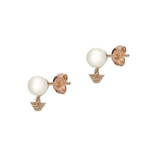 Emporio Armani orecchini donna, orecchini con perla bianca, oro rosa (rose gold)