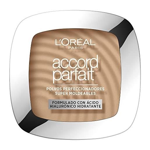 L'Oréal Paris cipria uniformante e fissante, per tutti i tipi di pelle, pelle setosa e risultato naturale, arricchita con pigmenti minerali e acido ialuronico, accord parfait, 3d beige doré