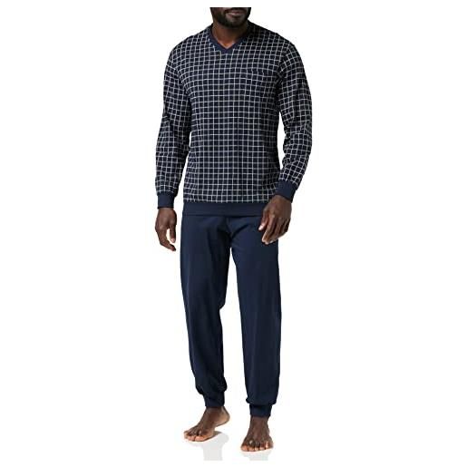 Schiesser pigiama lungo con polsini - set nightwear due pezzi, oscurante, blu (dunkelblau 803), xxl uomo