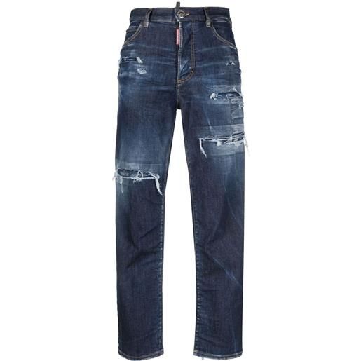 Dsquared2 jeans a vita alta con effetto vissuto - blu
