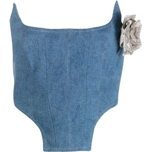 Giuseppe Di Morabito corsetto denim con applicazione a fiori - blu