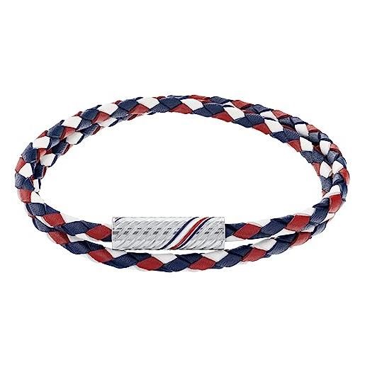 Tommy Hilfiger jewelry braccialetto in corda da uomo in pelle rosso, bianco e blu - 2790472