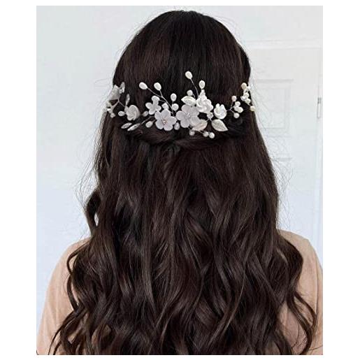 Unicra floreale sposa capelli vite argento cristallo copricapo perla accessori per capelli da sposa per le donne