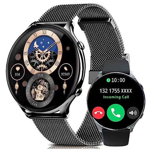 Fsdibst smartwatch orologio uomo, 1.39 fitness orologio con chiamate e whatsapp, 120 sportivo, assistente vocale, notifiche messaggi, contapassi, monitoraggio sanitario rotondo per android ios (nero)