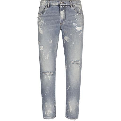 Dolce & Gabbana jeans slim con effetto vissuto - blu