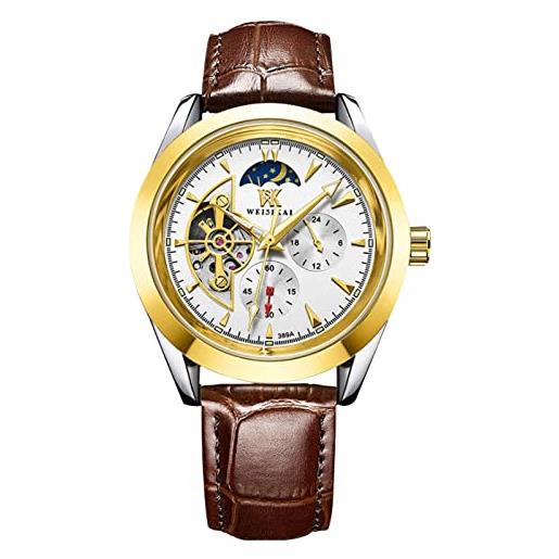 RORIOS moda orologio uomo luminoso orologio automatico meccanico orologio con cinturino in pelle scheletro orologio da polso