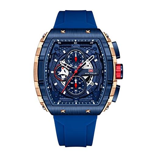 MF MINI FOCUS moda orologio uomo lusso top brand sport al quarzo orologi impermeabile cronografo orologio da polso cinturino in silicone blu, blu