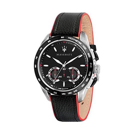 Maserati orologio da uomo, collezione traguardo, con movimento al quarzo e funzione cronografo, in acciaio e cuoio - r8871612028