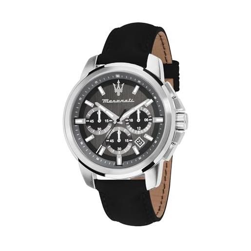 Maserati orologio da uomo, collezione successo, movimento al quarzo, cronografo, in acciaio e cuoio - r8871621006