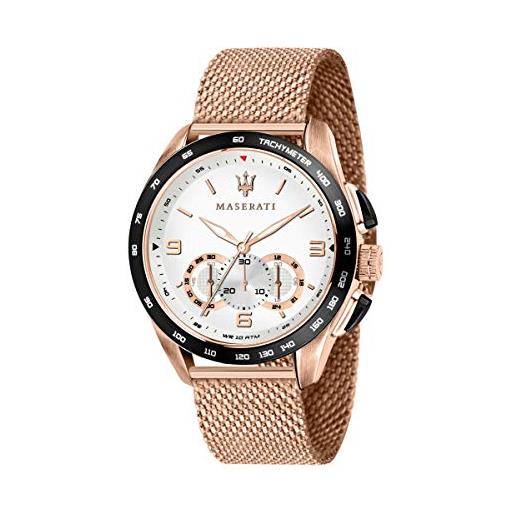 Maserati orologio da uomo, collezione traguardo, con movimento al quarzo e funzione cronografo, in acciaio e pvd oro rosa - r8873612011