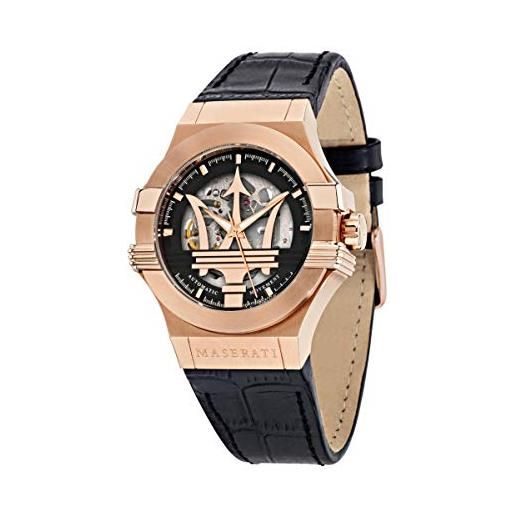 Maserati orologio da uomo, collezione potenza, in acciaio, pvd oro rosa, pelle naturale - r8821108039