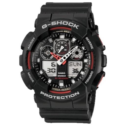 Casio g-shock orologio 20 bar, rosso/nero, analogico - digitale, uomo, ga-100-1a4er