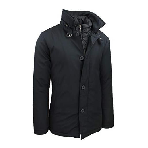 Evoga giaccone piumino uomo invernale casual elegante cappotto trench lungo impermeabile (3xl, nero)