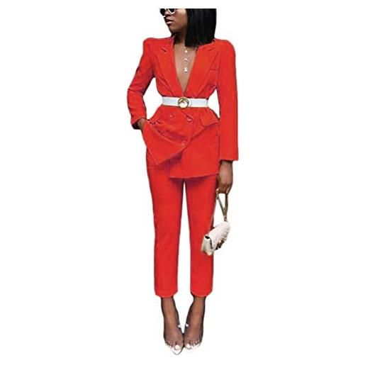 ORANDESIGNE completo da donna in due pezzi basic slim fit business blazer elegante regular fit ufficio cappotto ol giacca cardigan b rosso 44