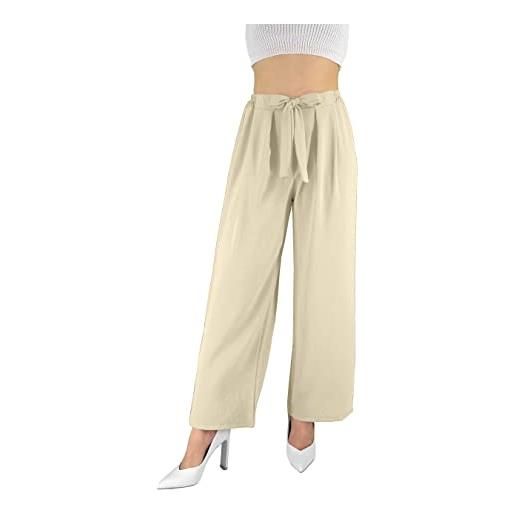 JOPHY & CO. pantaloni donna elegante a vita alta con fiocco decorato (cod. 6303) (beige, l)