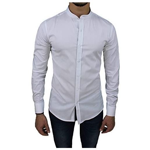 senza marca camicia uomo collo coreana elasticizzata aderente bianco nero slim fit (bianco, m)