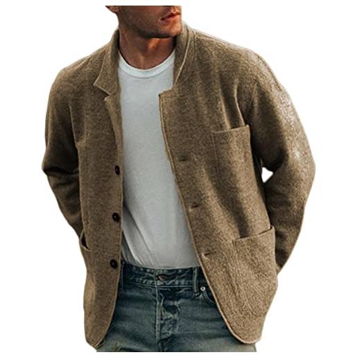 ORANDESIGNE cardigan uomo maglione invernale elegante con bottone e tasche capispalla giacca slim fit casual tinta unita manica lunga cappotto a grigio scuro l