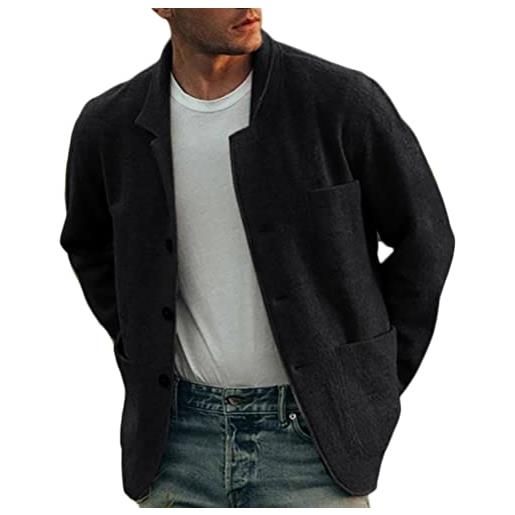 ORANDESIGNE cardigan uomo maglione invernale elegante con bottone e tasche capispalla giacca slim fit casual tinta unita manica lunga cappotto a grigio scuro 3xl