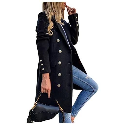 Minetom donna trench coat autunno inverno manica lunga elegante doppio petto slim fit lungo cappotto giacca c nero m