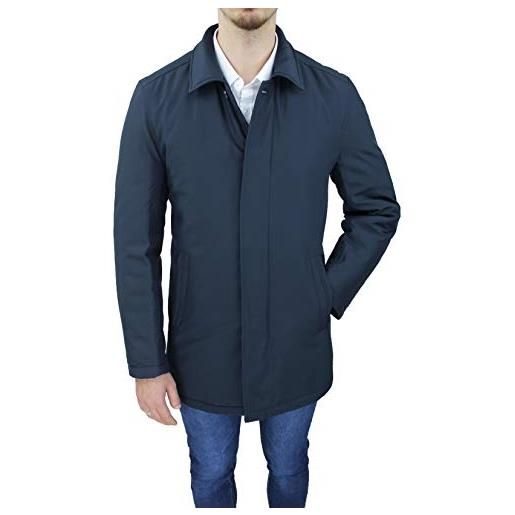 Evoga giaccone soprabito uomo sartoriale giacca cappotto trench elegante invernale (blu scuro, l)